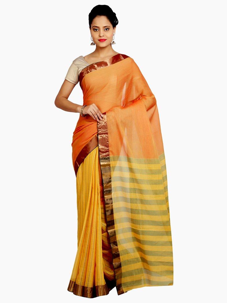 CraftsCollection.in - Orange Multicolour Soft Silk Saree