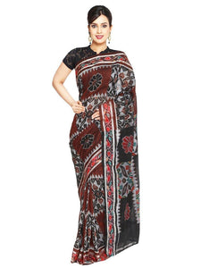 CraftsCollection.in - Brown and Black Odisha Handloom Sambalpuri Bandha Saree