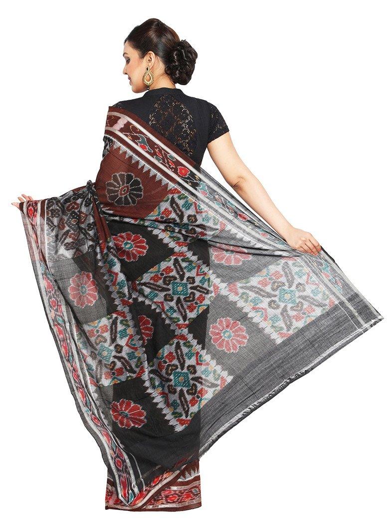 CraftsCollection.in - Brown and Black Odisha Handloom Sambalpuri Bandha Saree