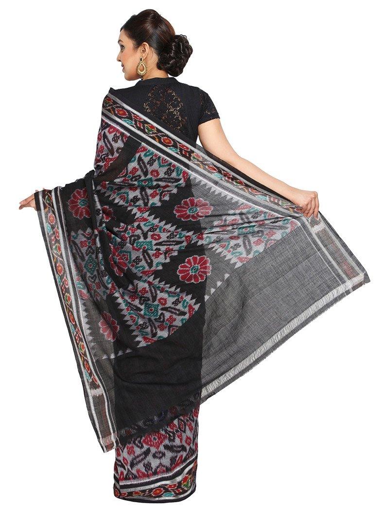 CraftsCollection.in - Grey and Black Odisha Handloom Sambalpuri Bandha Saree