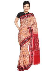 CraftsCollection.in - Peach and Red Odisha Handloom Sambalpuri Bandha Saree