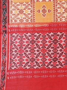 CraftsCollection.in - Peach and Red Odisha Handloom Sambalpuri Bandha Saree