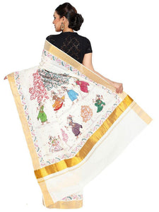 CraftsCollection.in - Cotton Handloom Saree with Hand Painted Pattachitra Art