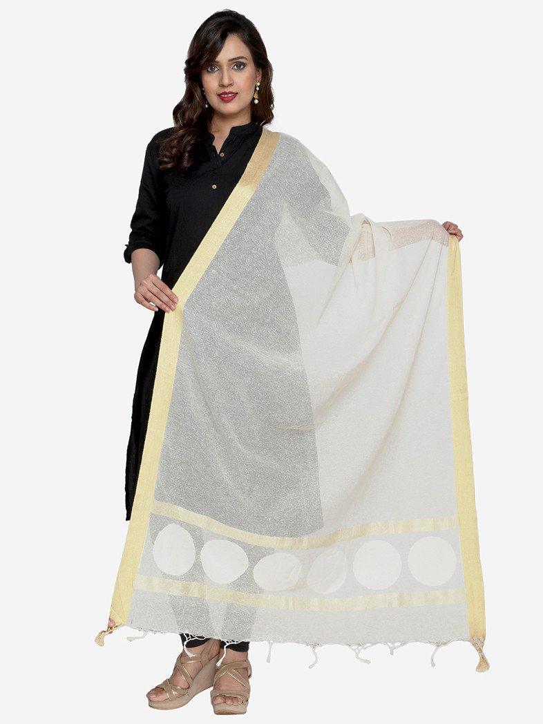 CraftsCollection.in - Cotton Dupatta with Woven Motifs