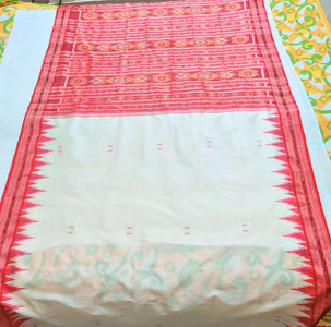 Off white and Red Odisha Khandua Sambalpuri Silk Saree - Crafts Collection
