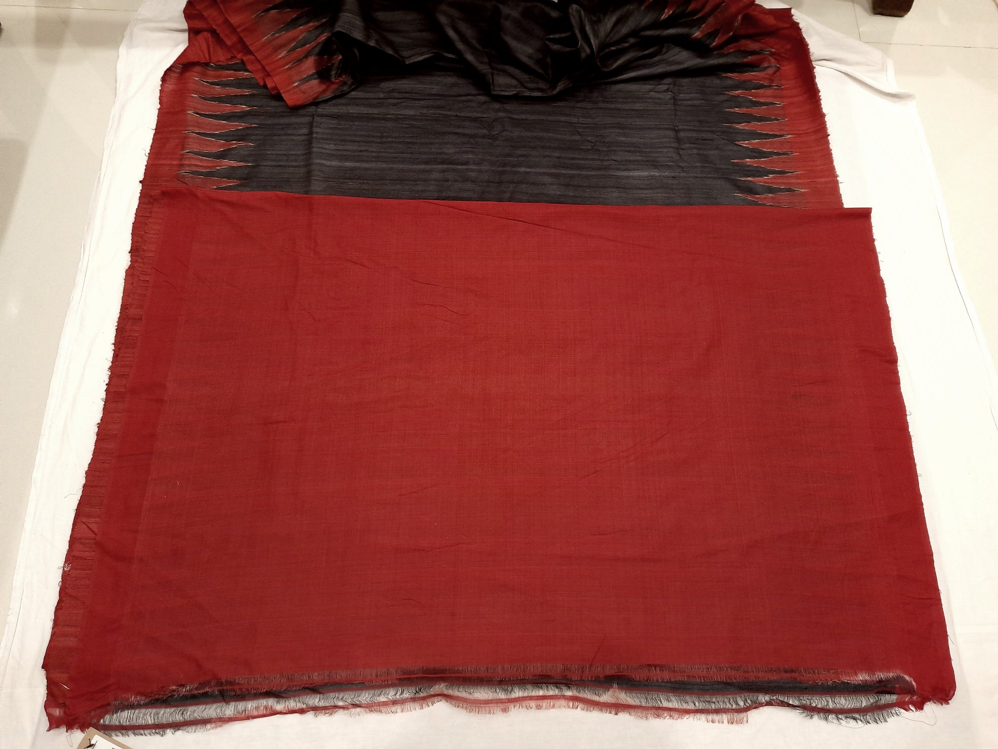 Black Tussar Silk Saree with Sambalpuri anchal and running blouse piece