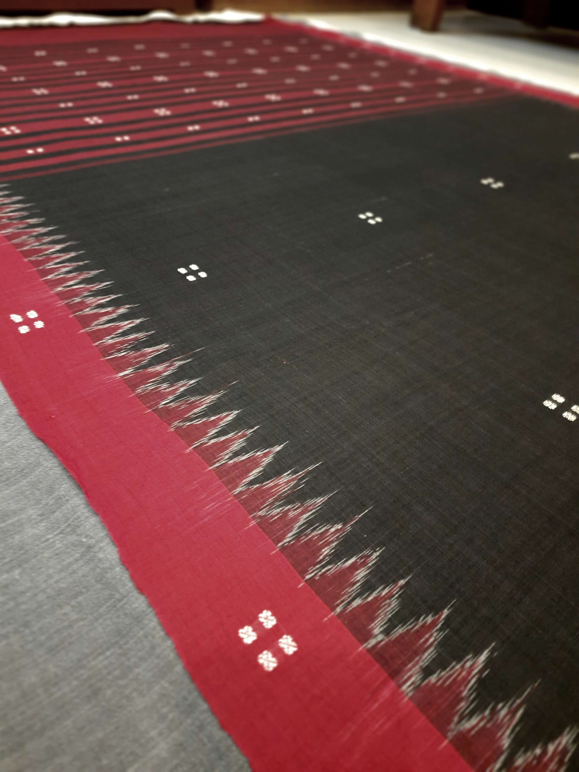 Black & Red Sambalpuri Ikat Cotton Saree with matching Sambalpuri Ikat blouse piece