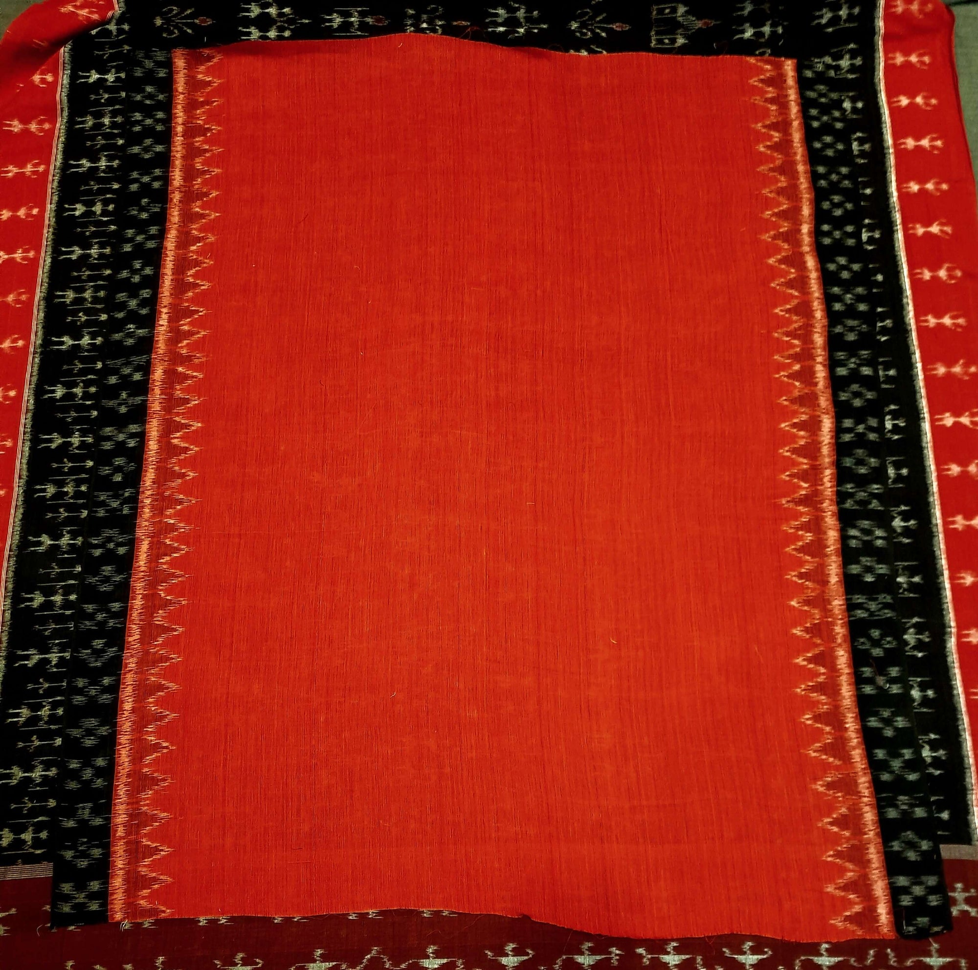 Black & Red cotton Sambalpuri Ikat Saree with matching Sambalpuri ikat blouse piece