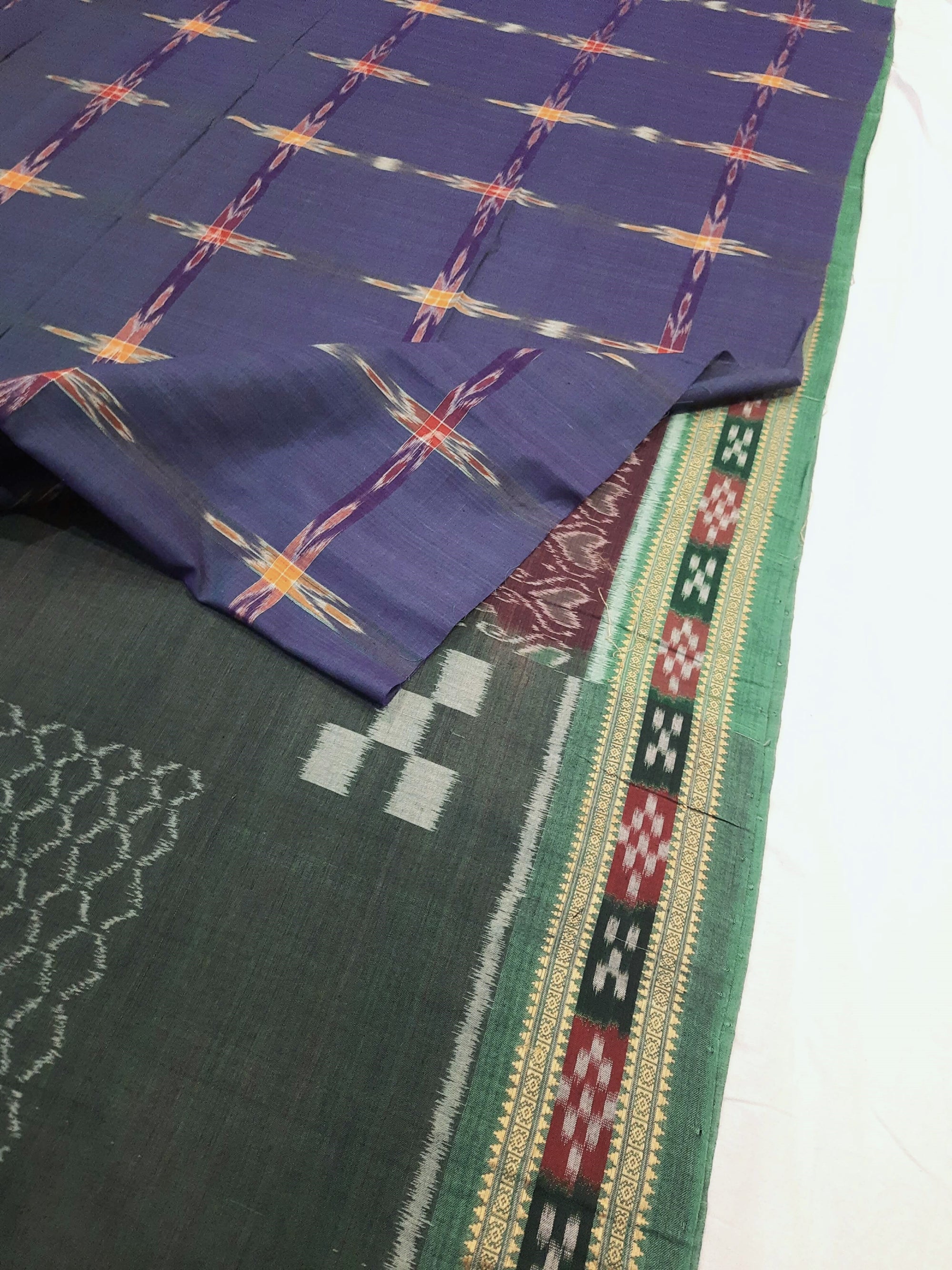 Maroon and Green Odisha Ikat saree with cotton Sambalpuri Ikat blouse