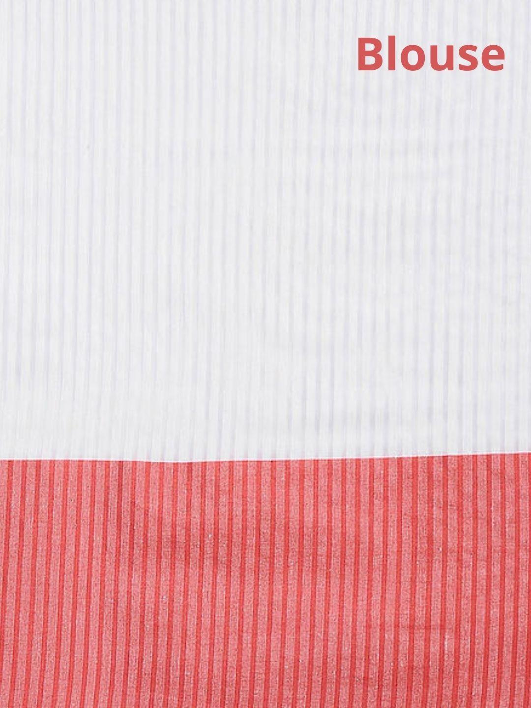 White Red Plain Sambalpuri Saree - Crafts Collection