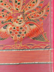 CraftsCollection.in - Maheswari Silk Dupatta with Hand Painted Kalamkari Art