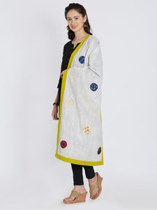 CraftsCollection.in - White Cotton Stole with Patchwork