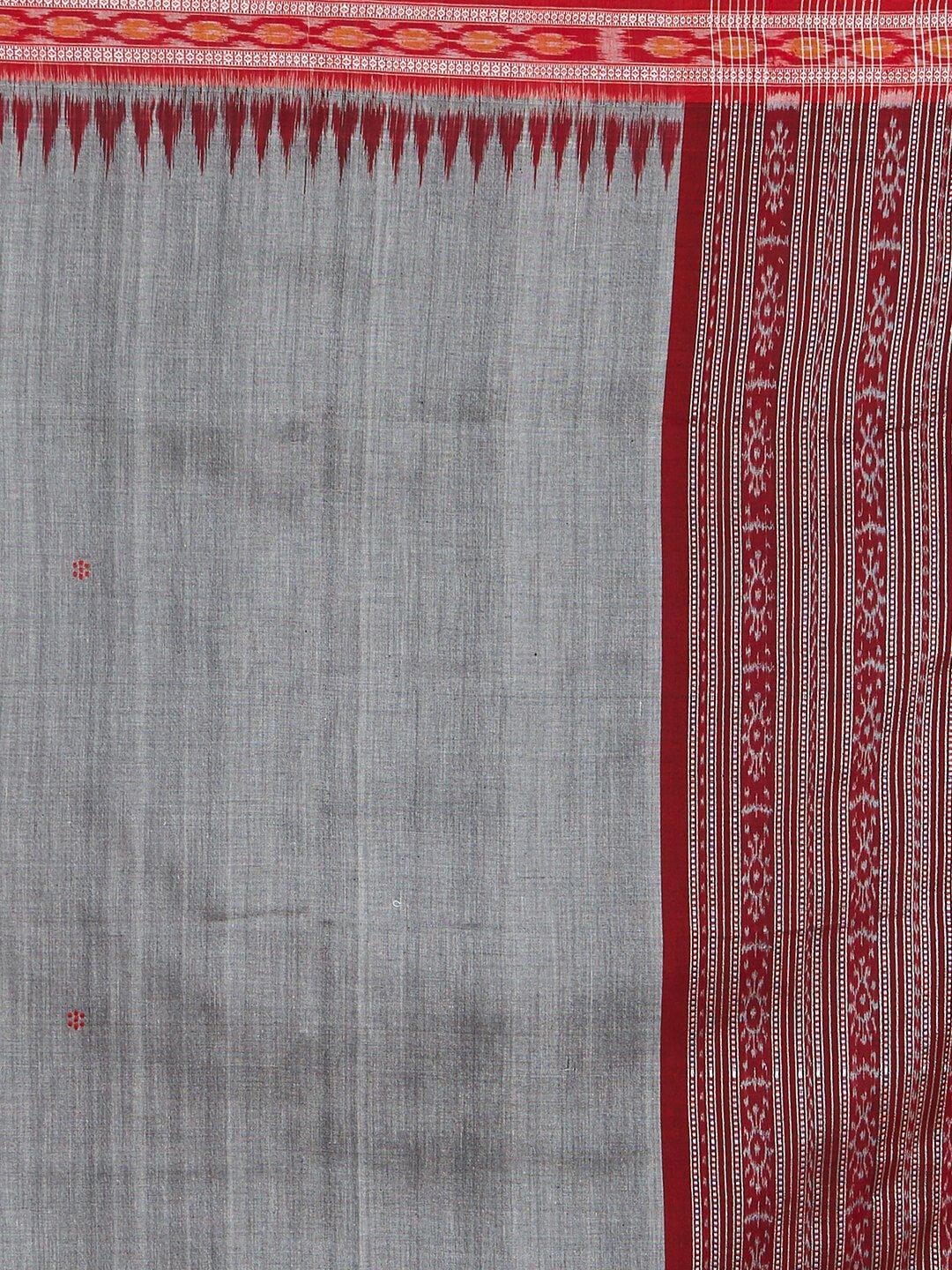 CraftsCollection.in - Grey and Red Cotton Sambalpuri Dupatta