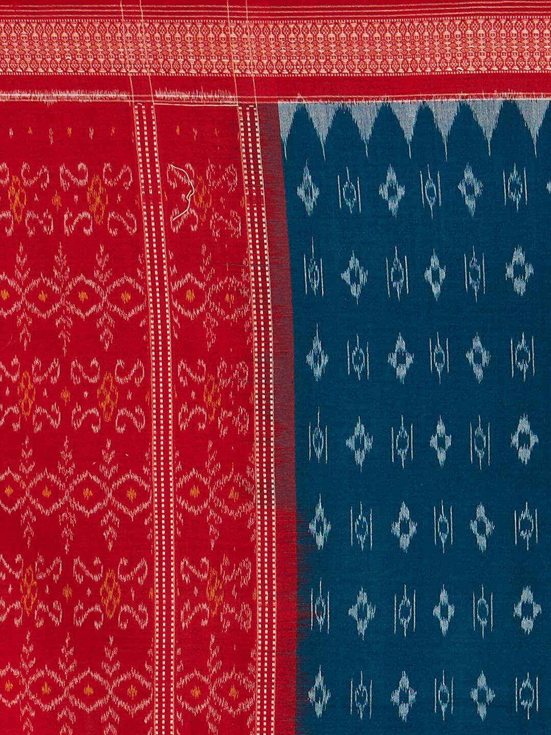 CraftsCollection.in - Green and Red Cotton Sambalpuri Dupatta