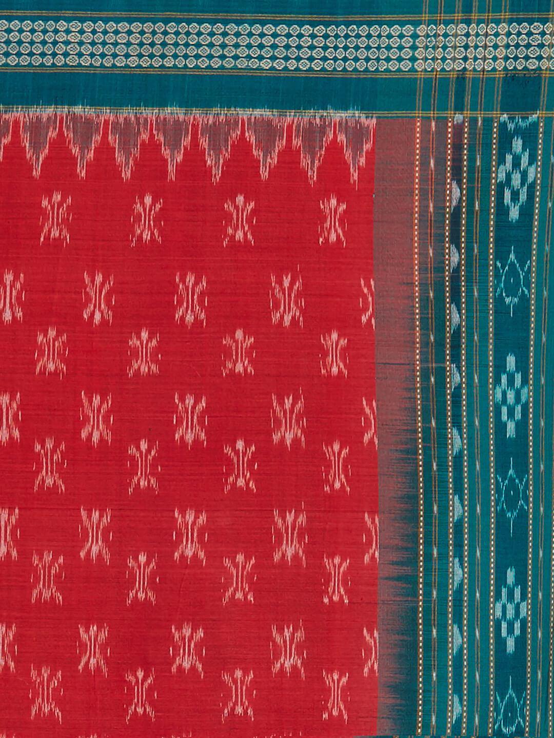 CraftsCollection.in - Red and Green Sambalpuri Cotton Dupatta