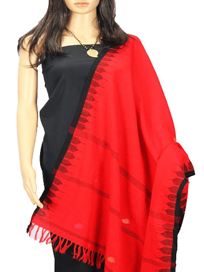 CraftsCollection.in - Woollen Red and Black Dupatta with Woven  Temple Border