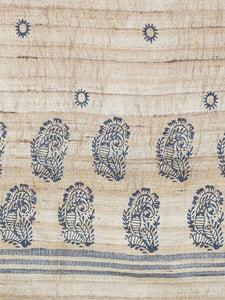 CraftsCollection.in - Tussar Silk Dupatta with Hand Block Motifs