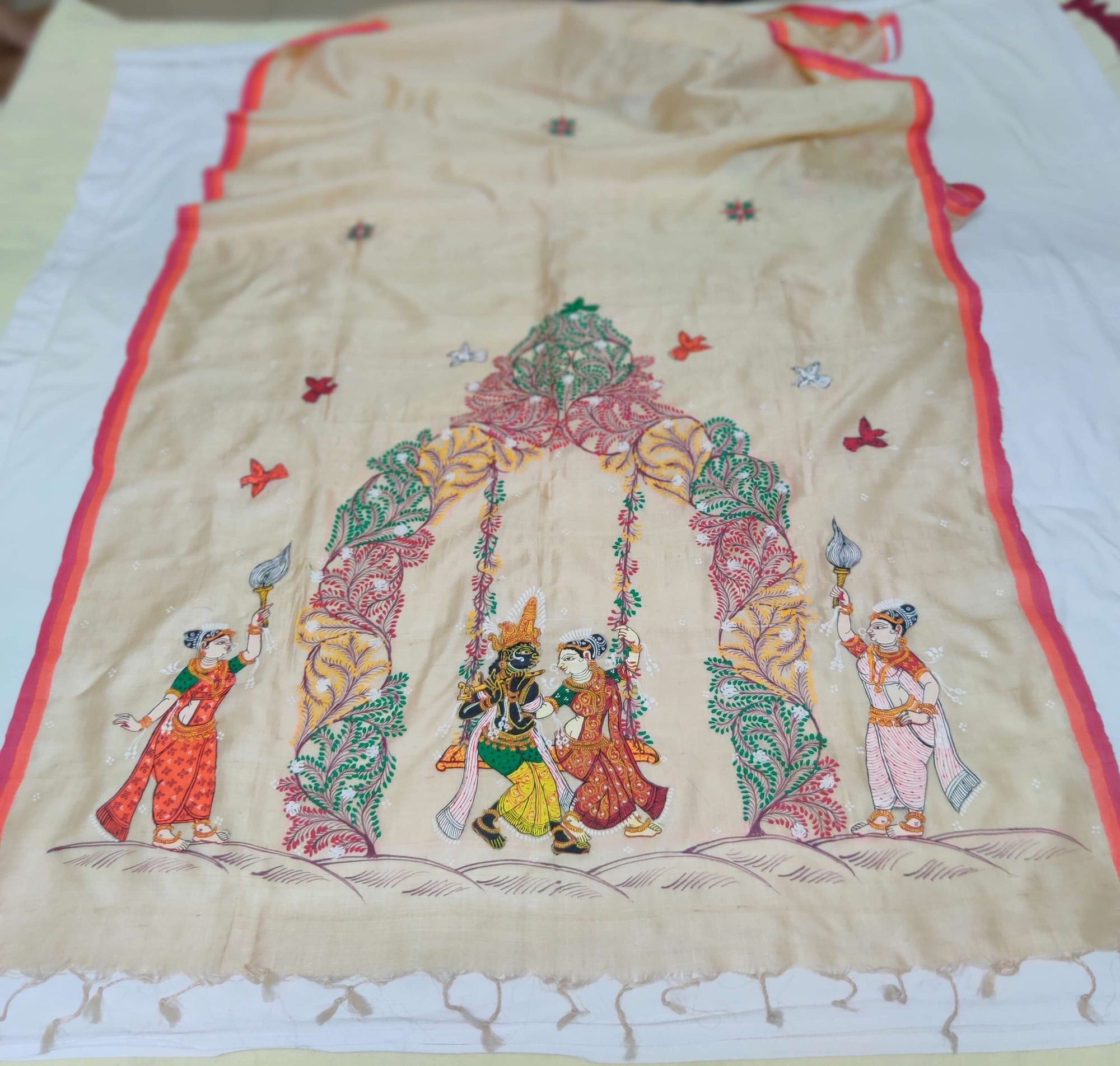 Tussar Silk Dupatta with handpainted Pattachitra Motifs