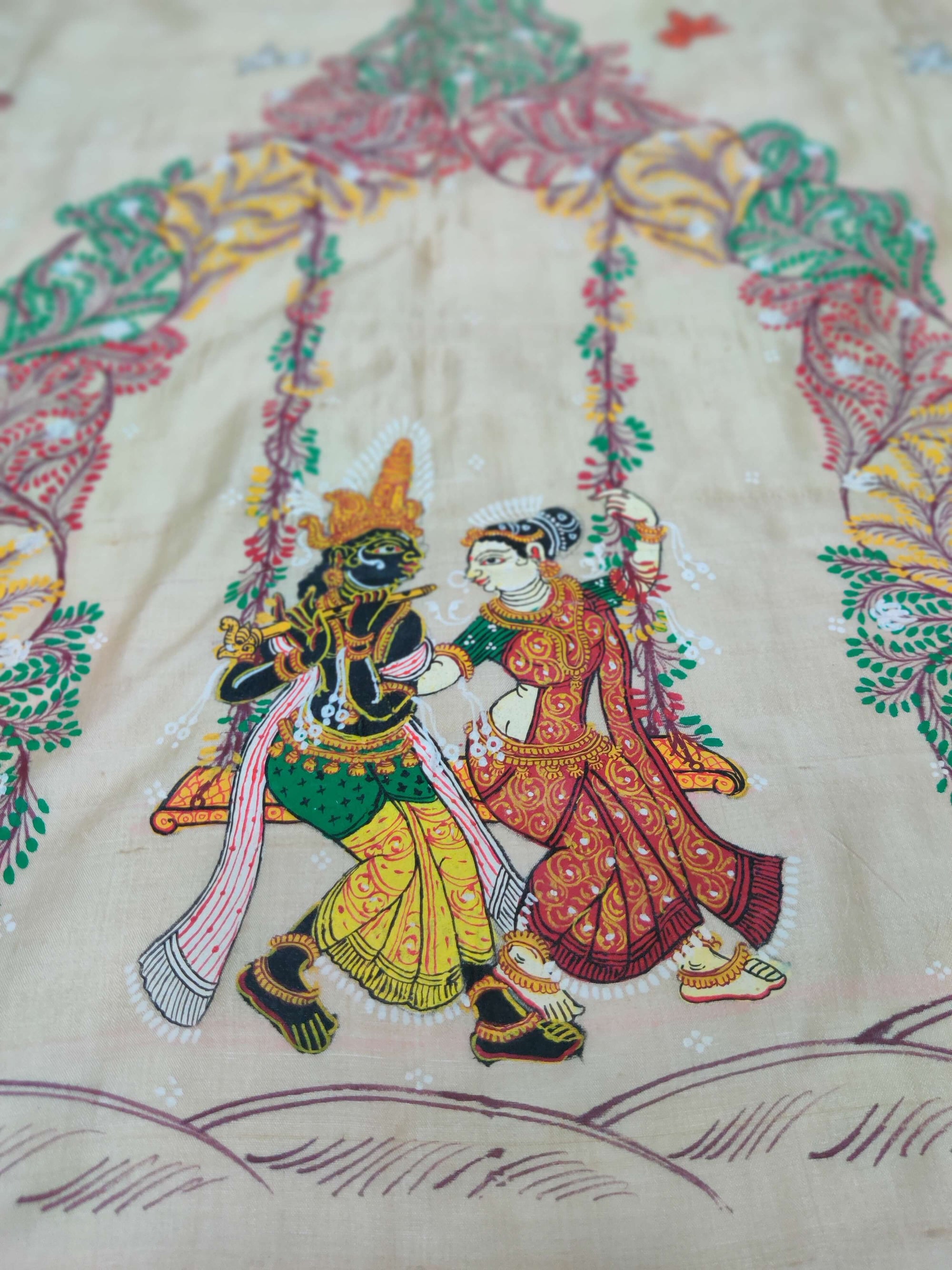 Tussar Silk Dupatta with handpainted Pattachitra Motifs