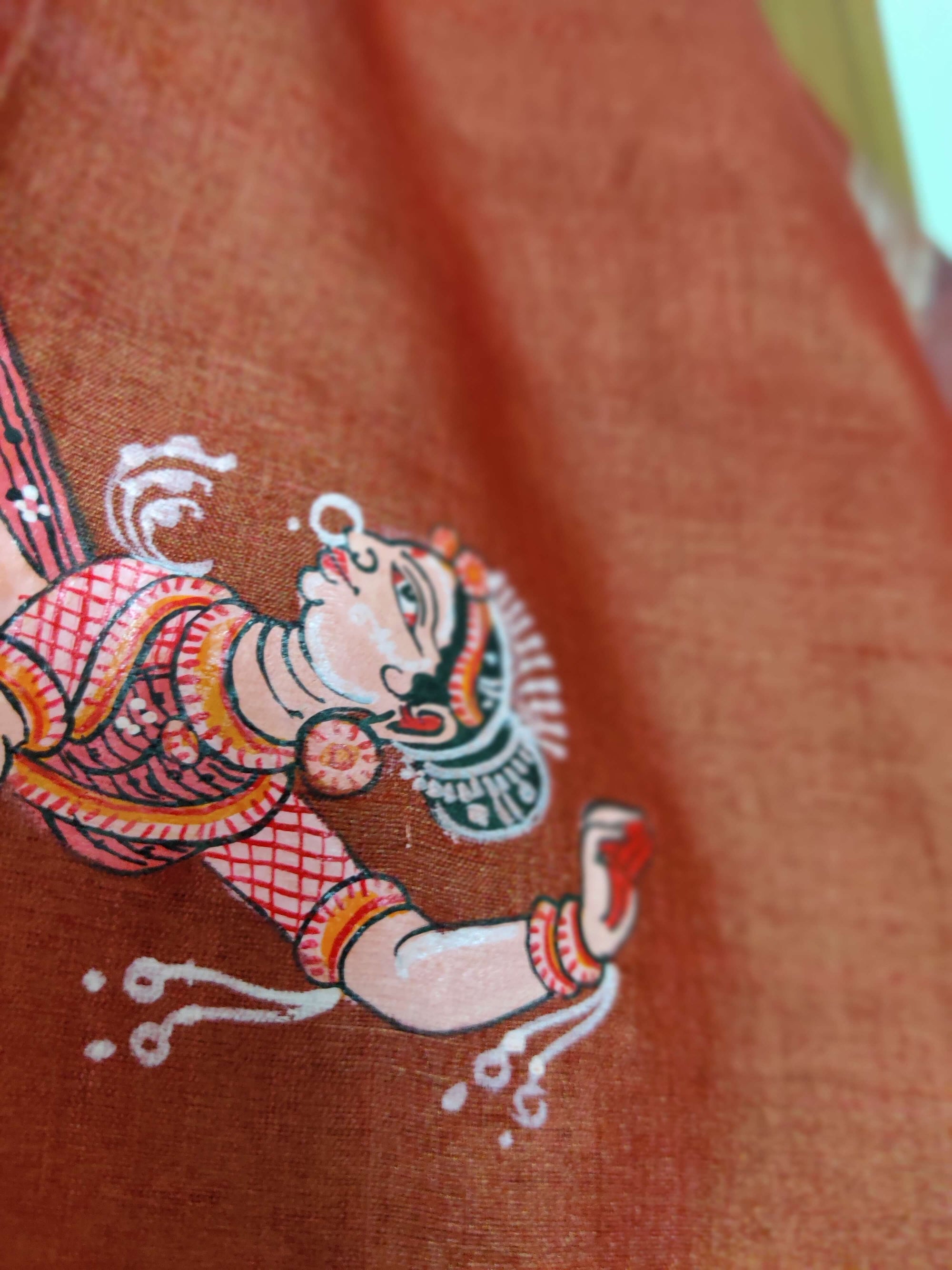 Rust Tussar Silk Dupatta with handpainted Pattachitra Motifs
