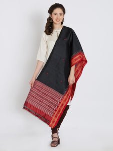 CraftsCollection.in - Black and Red Khandua Silk Dupatta