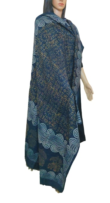 Blue Tussar Silk Sambalpuri Dupatta with hand block print