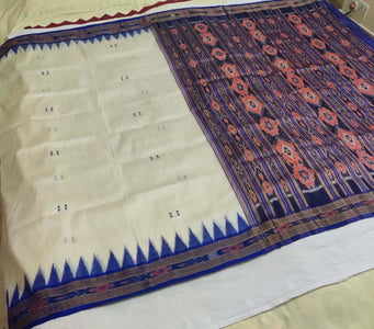 Offwhite and Blue Odisha Khandua Sambalpuri Silk Saree - Crafts Collection
