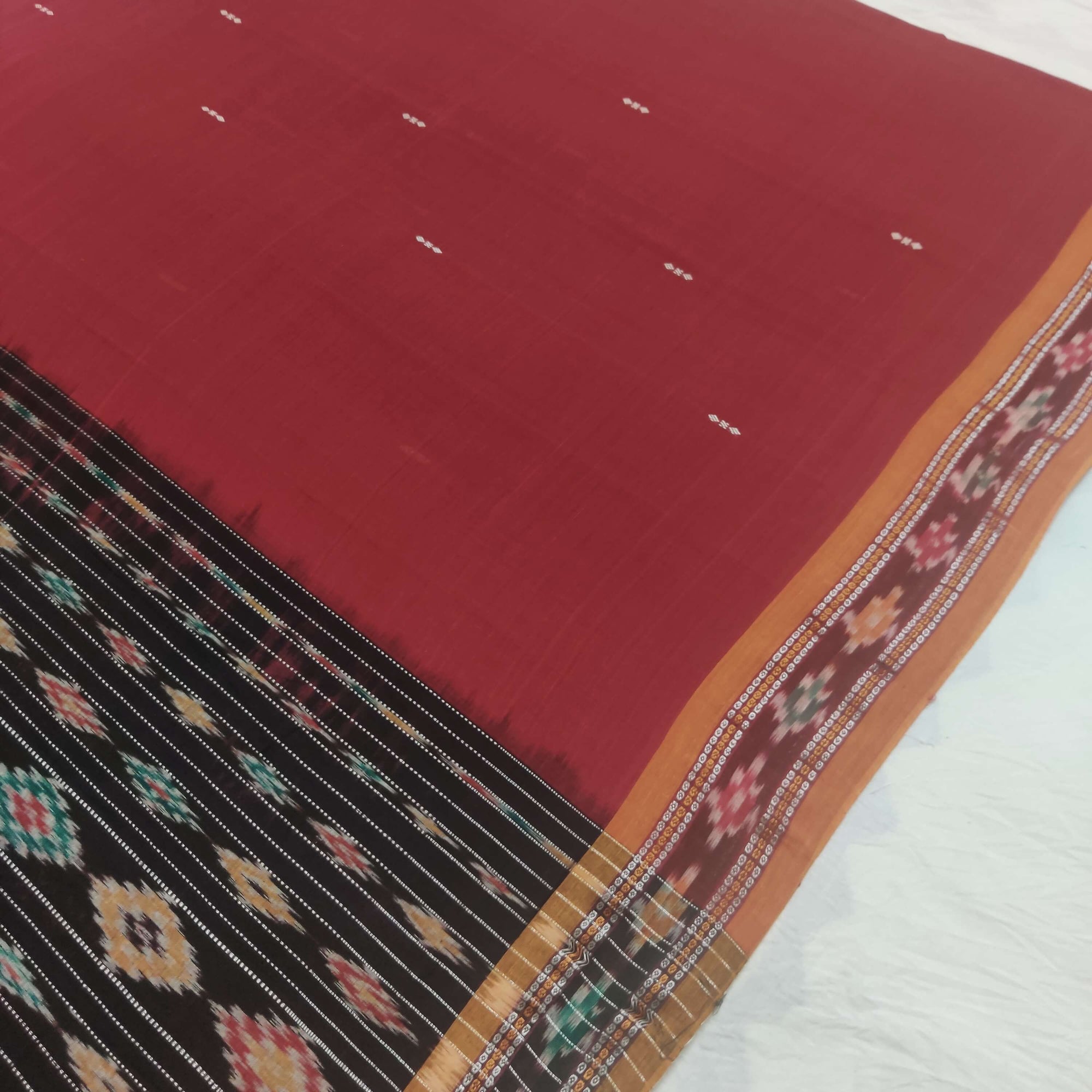Red Cotton Sambalpuri Saree with Sambalpuri Ikat blouse