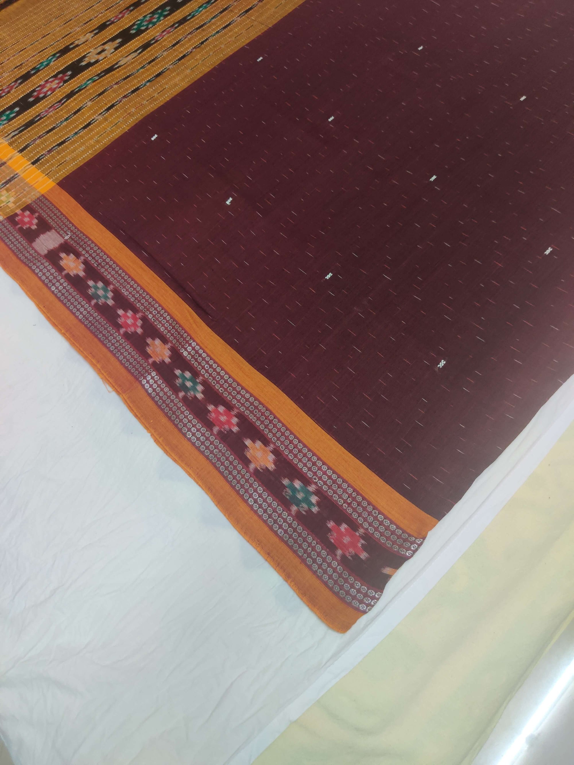 Maroon Golden Cotton Sambalpuri Saree with Sambalpuri Ikat blouse