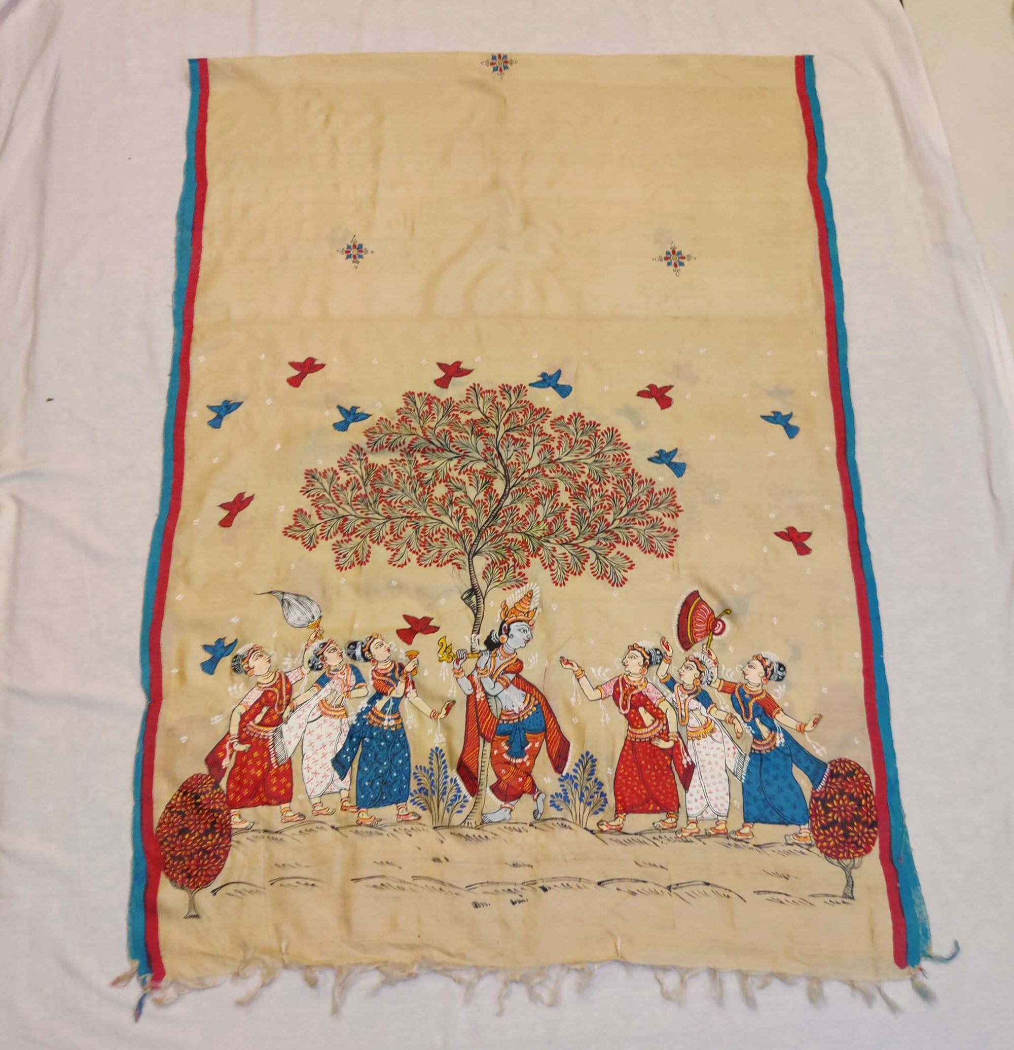 Beige Tussar Silk Dupatta with handpainted Pattachitra Motifs