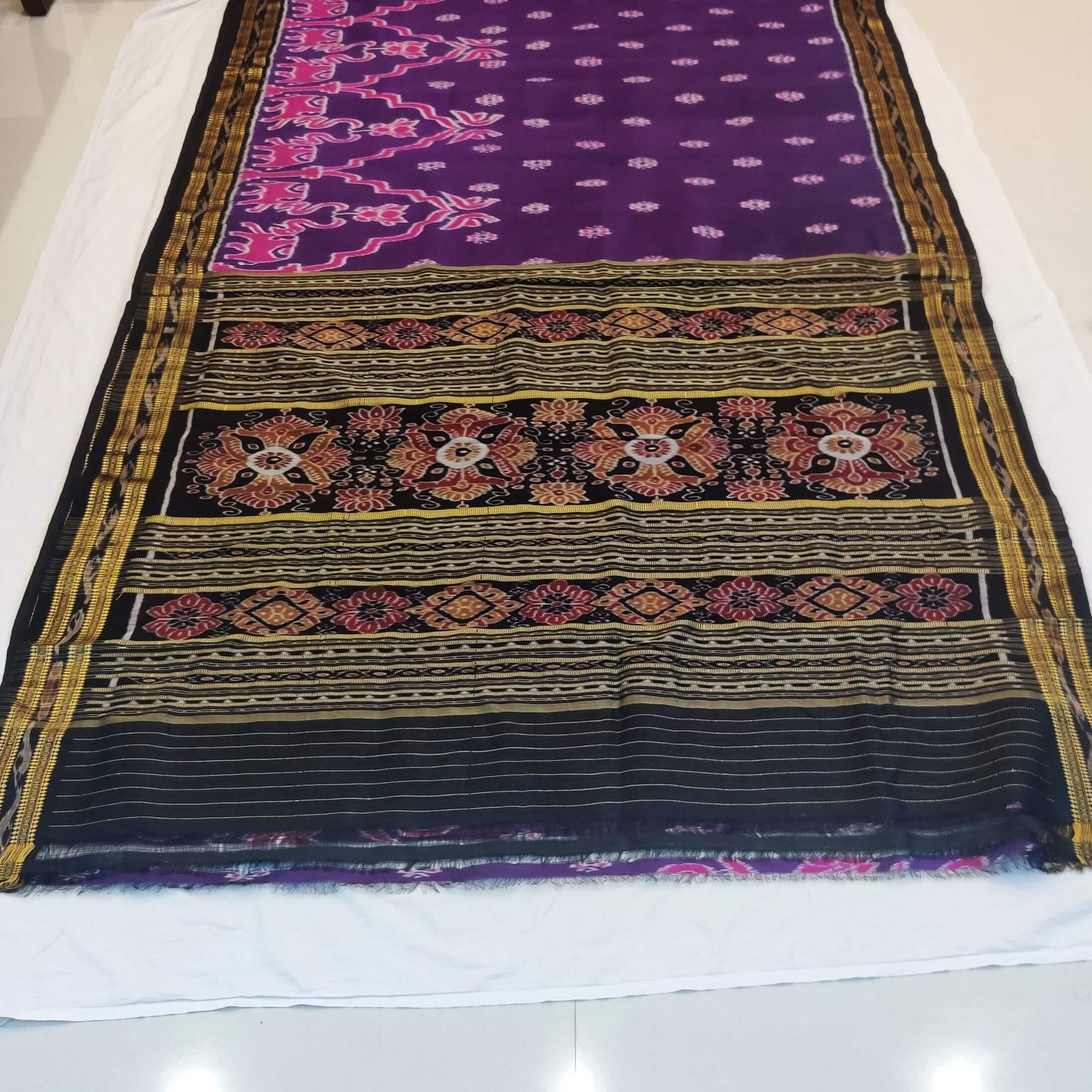 Purple Khandua Silk Saree with elephant motif wide border