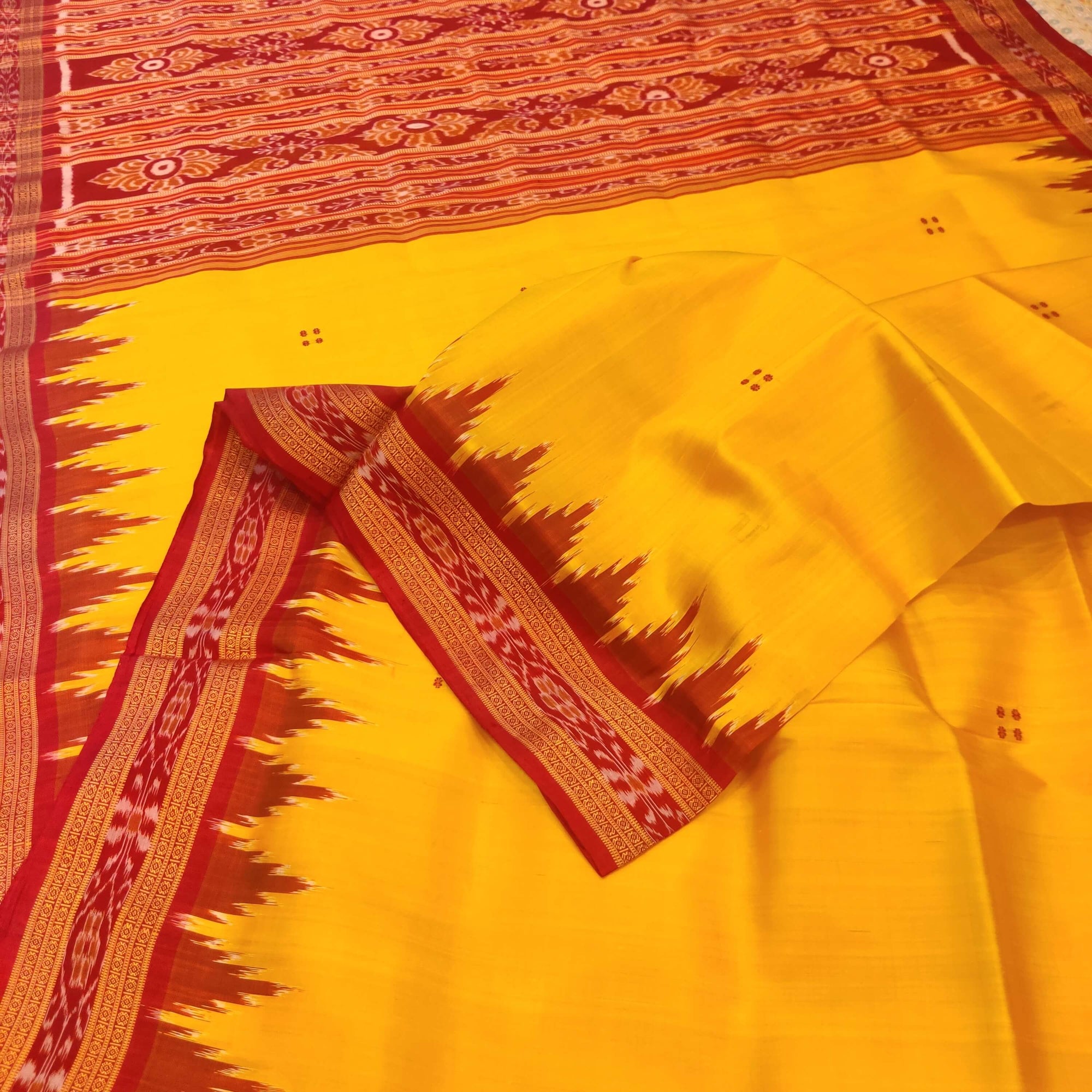 Yellow and Red Khandua Silk Saree