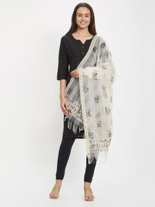 CraftsCollection.in - Off-White Dupatta with handpainted tribal motifs