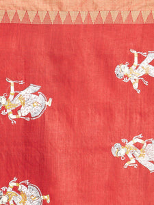 CraftsCollection.in - Red Dupatta with handpainted Pattachitra motifs