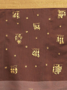 CraftsCollection.in - Brown Dupatta with handpainted tribal motifs
