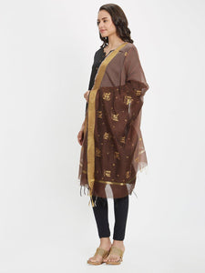 CraftsCollection.in - Brown Dupatta with handpainted tribal motifs