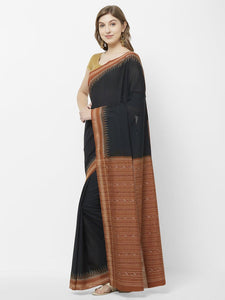 CraftsCollection.in - Black and Rust Odisha Sambalpuri Cotton Saree