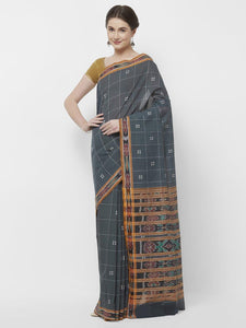 CraftsCollection.in -Grey Odisha Cotton Saree with matching Sambalpuri Blouse