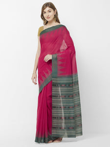 CraftsCollection.in -Red Odisha Sambalpuri Cotton temple border Saree