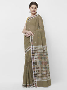 CraftsCollection.in -Grey Odisha Cotton Saree with matching Sambalpuri Blouse