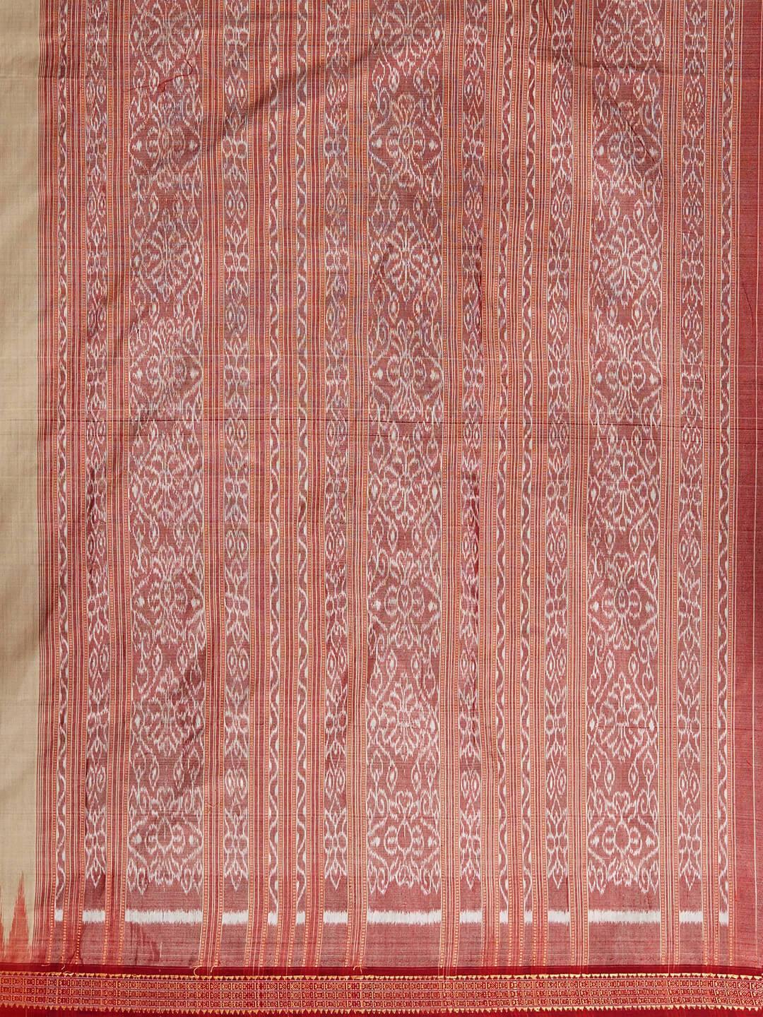 CraftsCollection.in -Beige and Red Cotton Sambalpuri Saree
