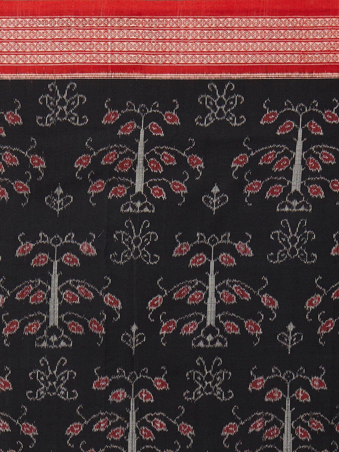 CraftsCollection.in - Black and Red Sambalpuri Bomkai Cotton Saree