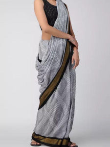 Grey and Black Sambalpuri Cotton Saree - Crafts Collection