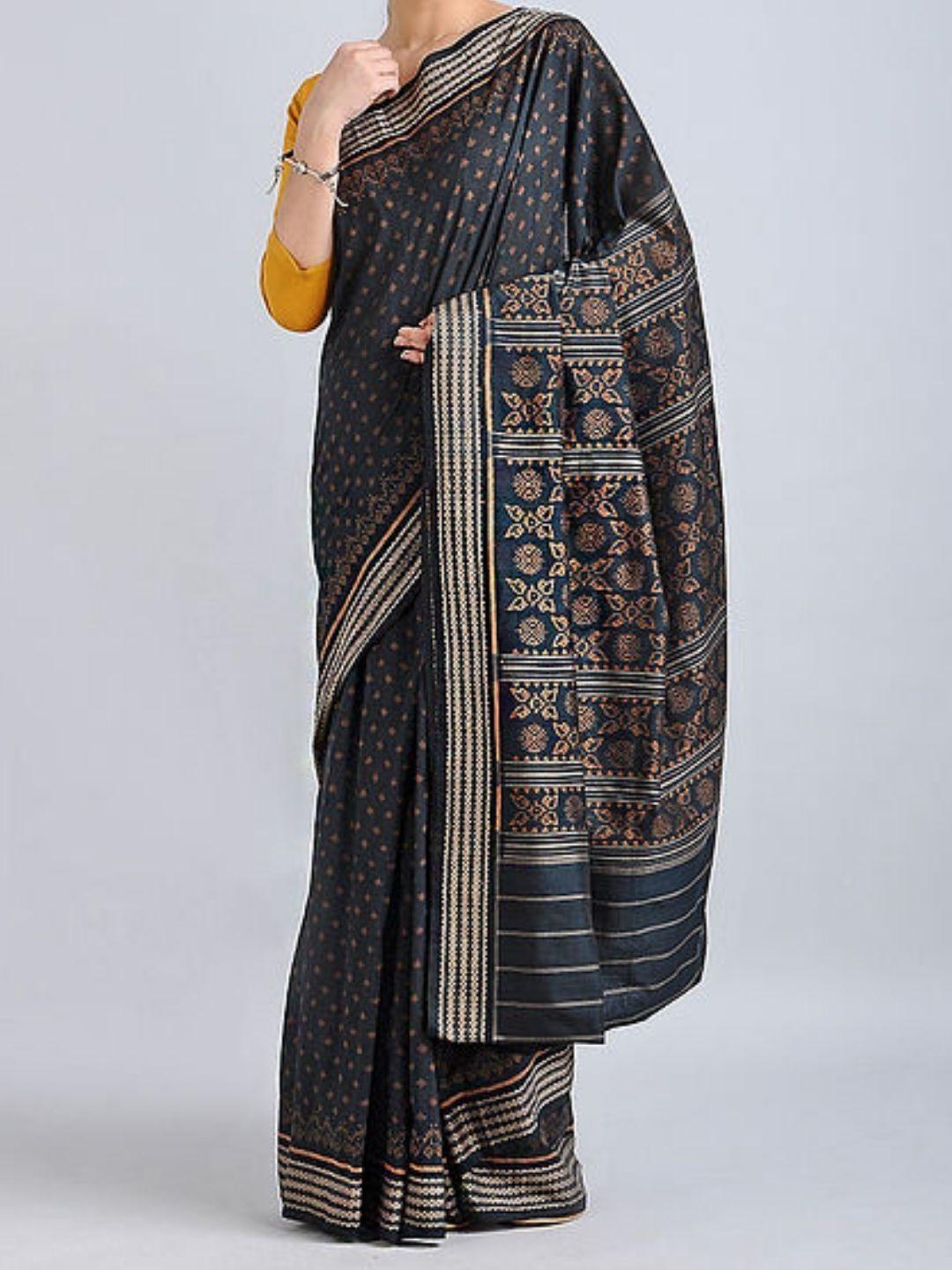 Black  Sambalpuri Bomkai Cotton Saree - Crafts Collection