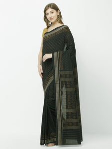 CraftsCollection.in -Black Cotton Sambalpuri Bomkai Saree