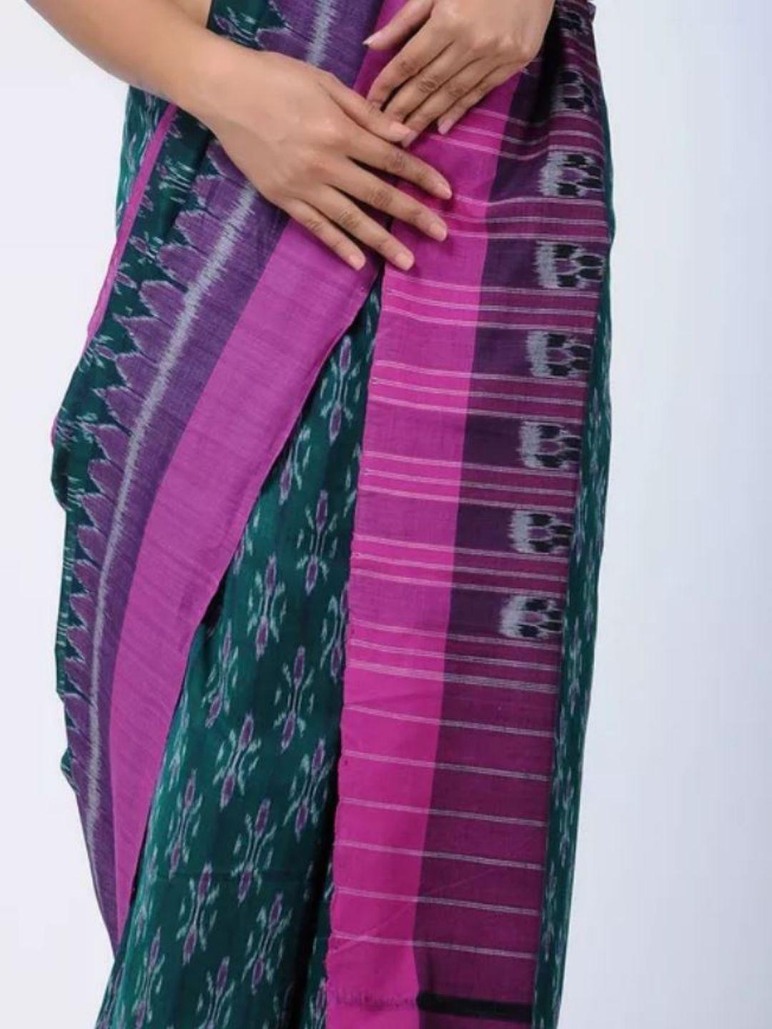 Green Sambalpuri Ikat Cotton Saree - Crafts Collection
