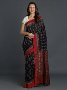 CraftsCollection.in - Black Sambalpuri Bandha Cotton Saree