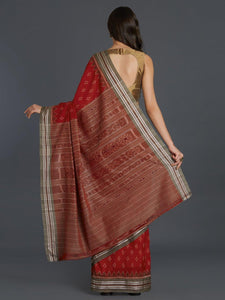 CraftsCollection.in - Red and Grey Sambalpuri Bandha Cotton Saree