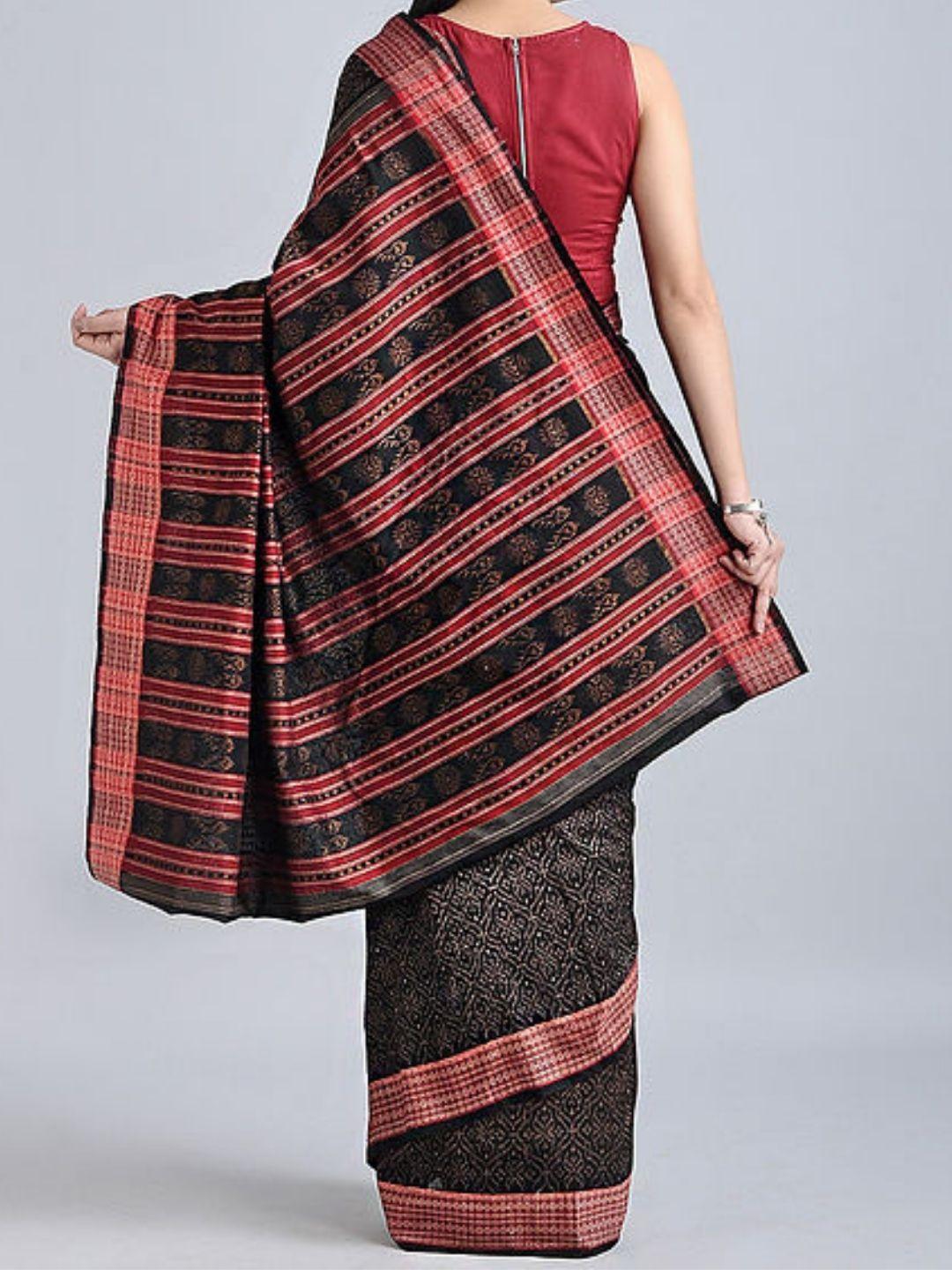 Black Sambalpuri Cotton  Bomkai Saree - Crafts Collection