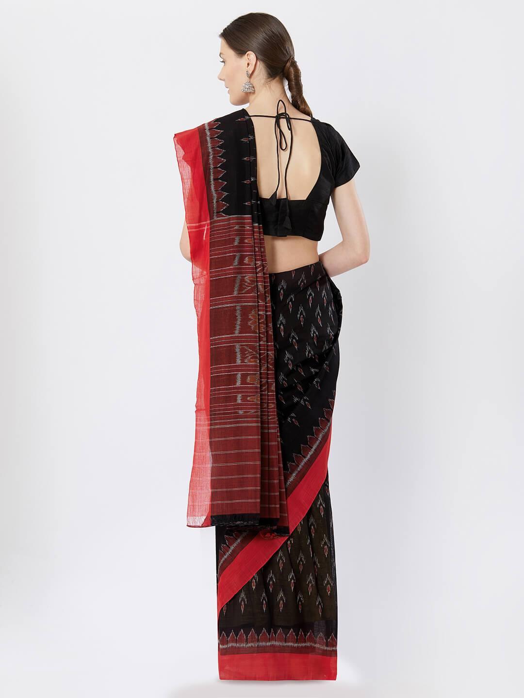 CraftsCollection.in - Black and Red Sambalpuri Bandha Cotton Saree